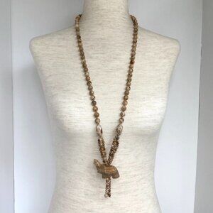 Beaded Long Hand Knotted Landscape Jasper Elephant Tassel Necklace 33" Infinity